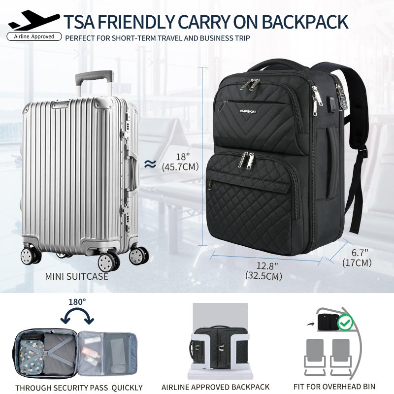 EMPSIGN Travel Backpack for Women, Large Carry On Backpack Airline Approved Personal Item, 17 inch TSA Friendly Laptop Backpack with USB Port, Casual Daypack for Weekender Business Hiking, Black - Image 2