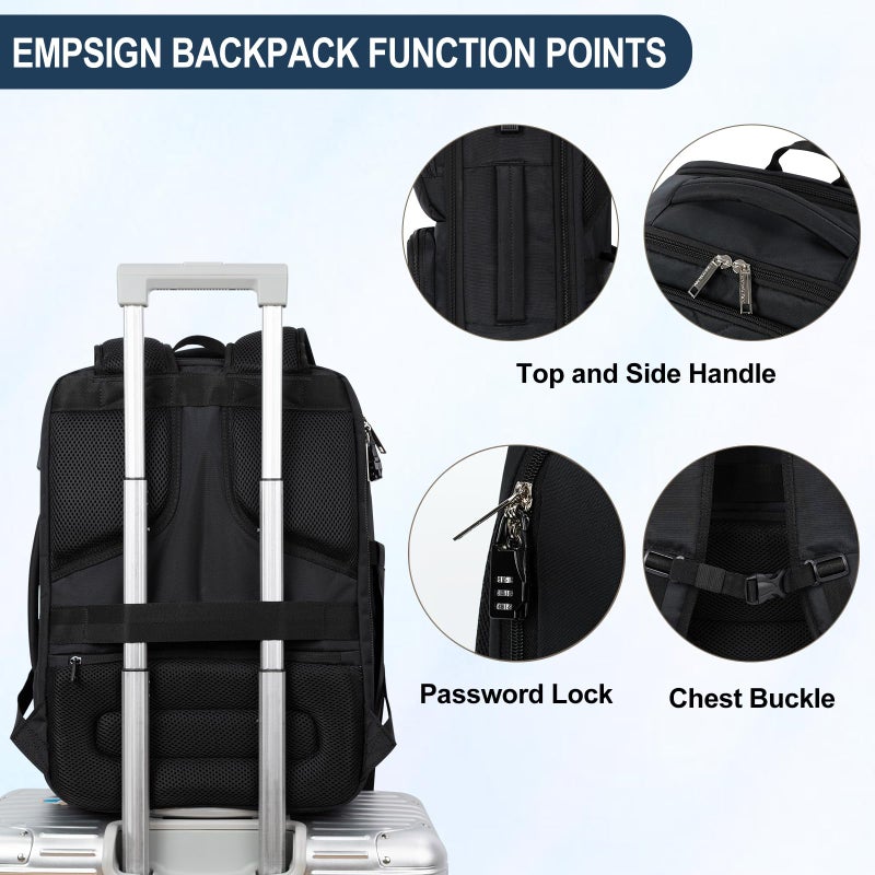 EMPSIGN Travel Backpack for Women, Large Carry On Backpack Airline Approved Personal Item, 17 inch TSA Friendly Laptop Backpack with USB Port, Casual Daypack for Weekender Business Hiking, Black - Image 4