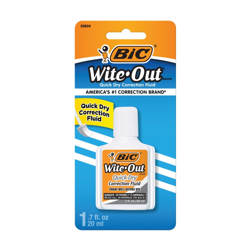 BIC Wite-Out Quick Dry Correction Fluid, 20mL, White, Goes on Easy with A Reduced Dry Time, 1-Count Pack - Image 1