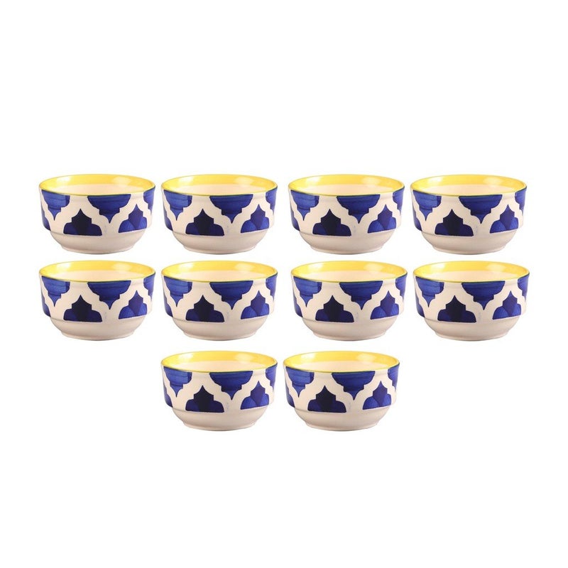 Caffeine Ceramic Handmade Blue Umrao Katori Bowl- Set of 10 - Image 1