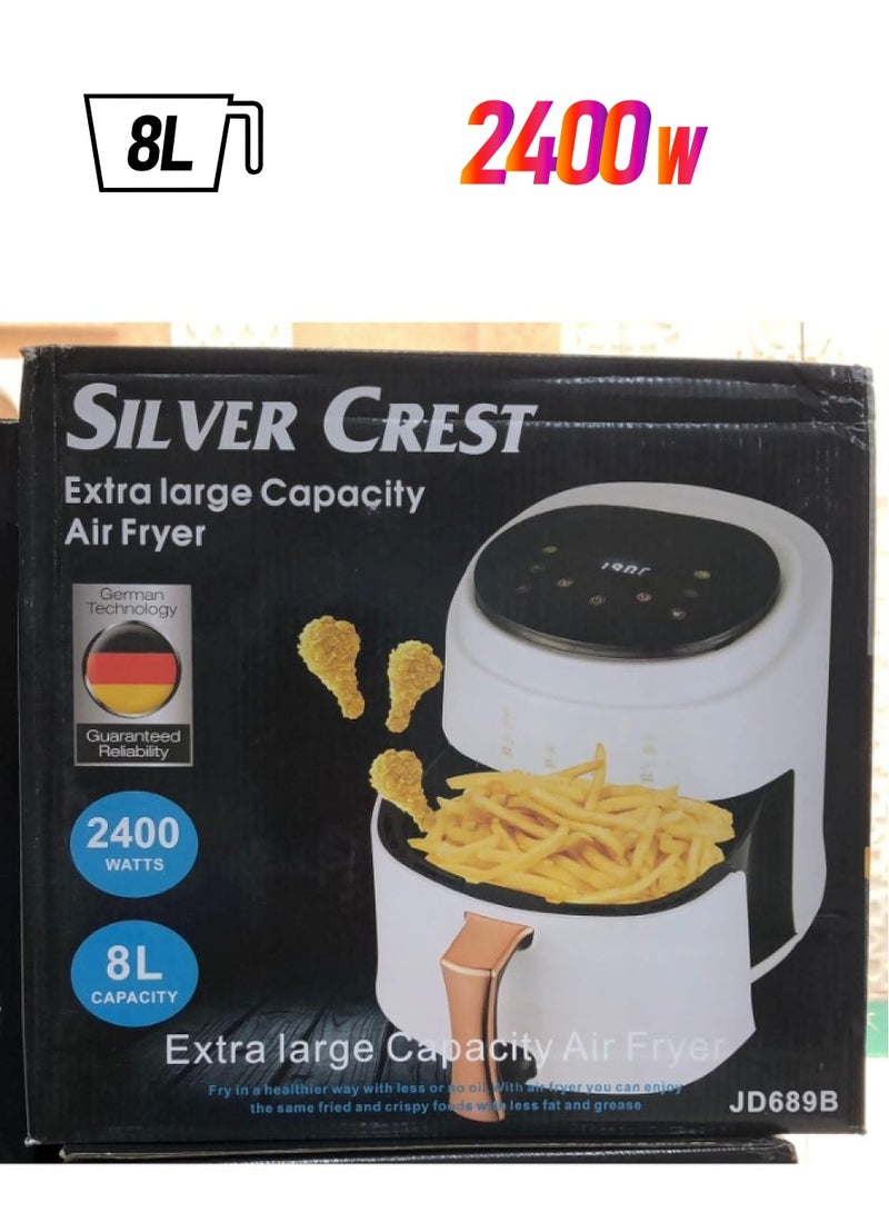 سيلفر كريست مقلاة هوائية سعة 8 لتر قوة 2400 واط تحكم دقيق في درجة الحرارة شاشة LED تعمل باللمس، طهي صحي، سهلة التنظيف  - Image 1