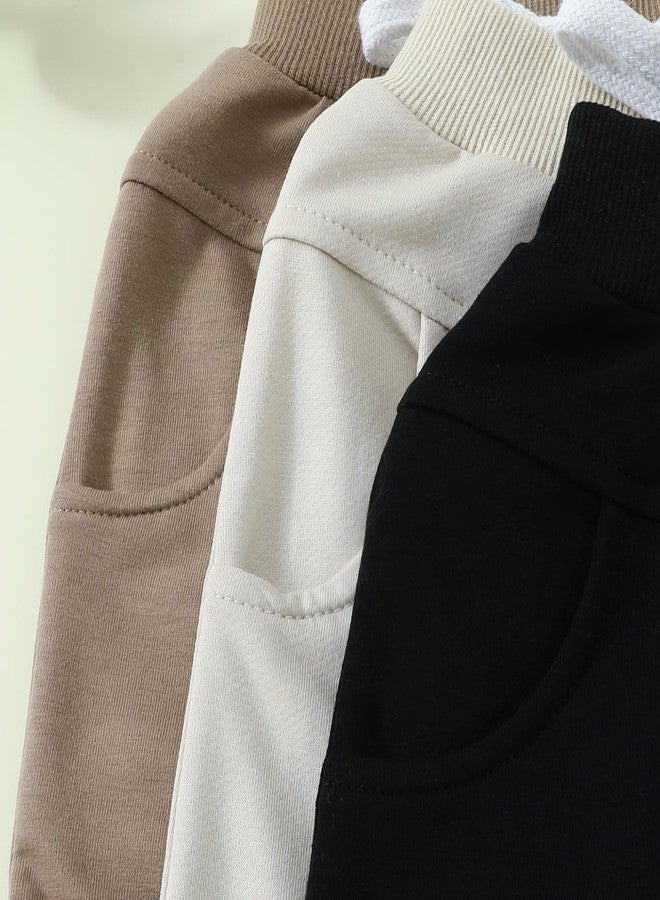 DNOMAID YZARC 3 Pack Toddler Baby Boy Girl Shorts Solid Color Cotton Terry Casual Shorts Elastic Waist Jogger Shorts Pants (Black&Beige&Khaki, 2-3 Years) - Image 2