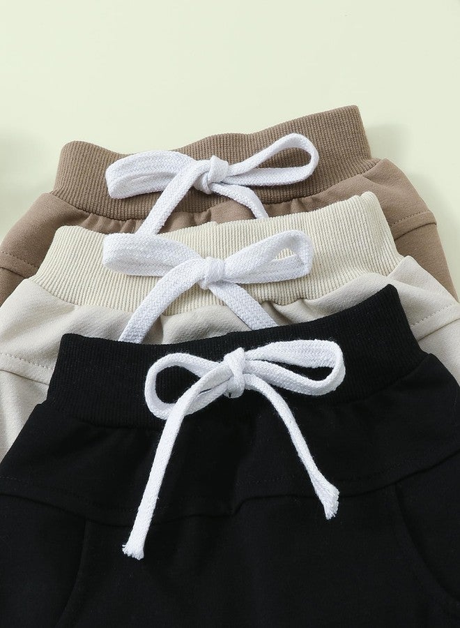 DNOMAID YZARC 3 Pack Toddler Baby Boy Girl Shorts Solid Color Cotton Terry Casual Shorts Elastic Waist Jogger Shorts Pants (Black&Beige&Khaki, 2-3 Years) - Image 5