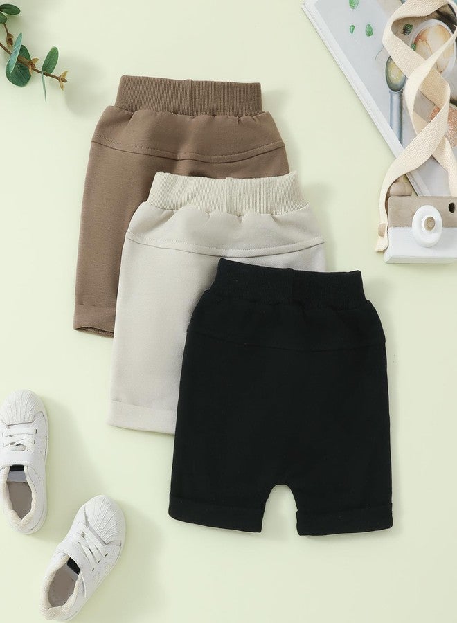 DNOMAID YZARC 3 Pack Toddler Baby Boy Girl Shorts Solid Color Cotton Terry Casual Shorts Elastic Waist Jogger Shorts Pants (Black&Beige&Khaki, 2-3 Years) - Image 4