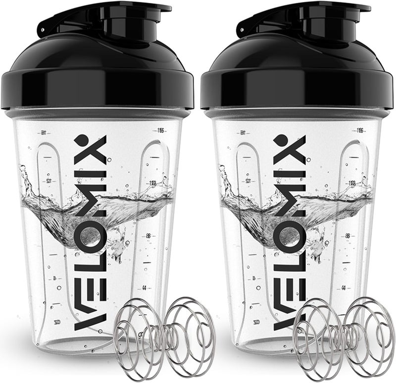 VELOMIX -2 Pack- 20 oz Protein Shaker Bottles for Protein Mixes - 2x Wire Whisk | Leak Proof Shaker Cups for Protein Shakes and Pre Workout | Protein Shaker Bottle Pack | Protein Mixer Cup (Clear Prime) - Image 1
