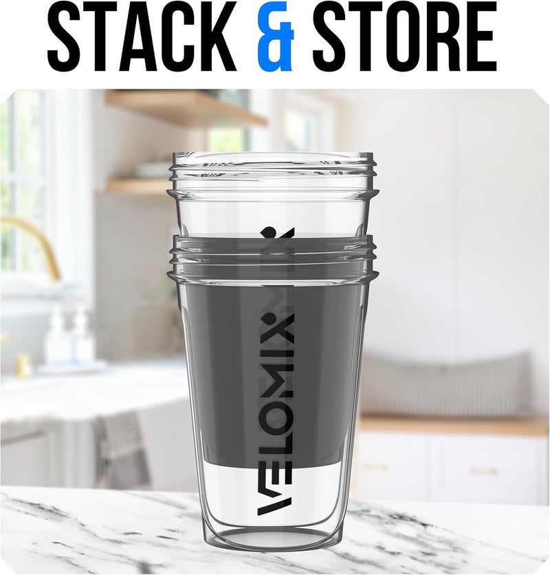 VELOMIX -2 Pack- 20 oz Protein Shaker Bottles for Protein Mixes - 2x Wire Whisk | Leak Proof Shaker Cups for Protein Shakes and Pre Workout | Protein Shaker Bottle Pack | Protein Mixer Cup (Clear Prime) - Image 5