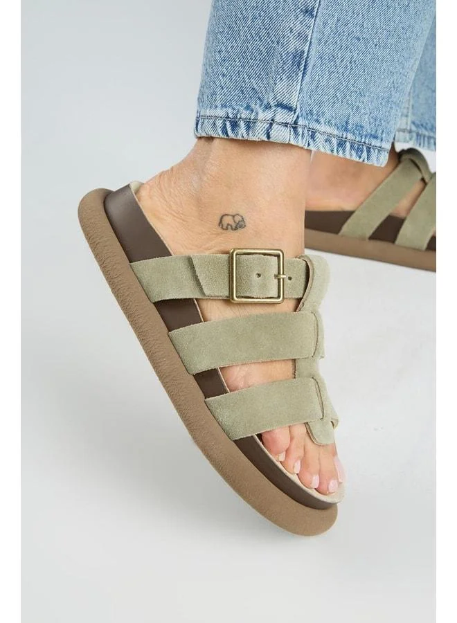 (Hicks) Women's Genuine Leather Strap Band Aqua Green Slipper.