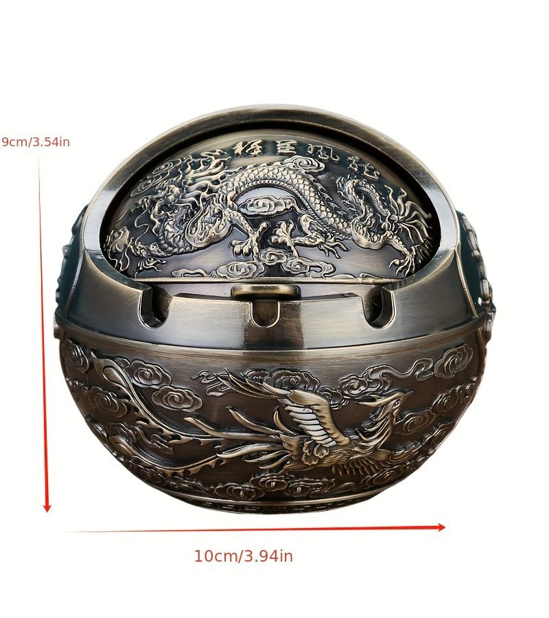 Bronze Dragon Phoenix Ashtray With Lid Cute Anti Fall For Living Room - Image 3