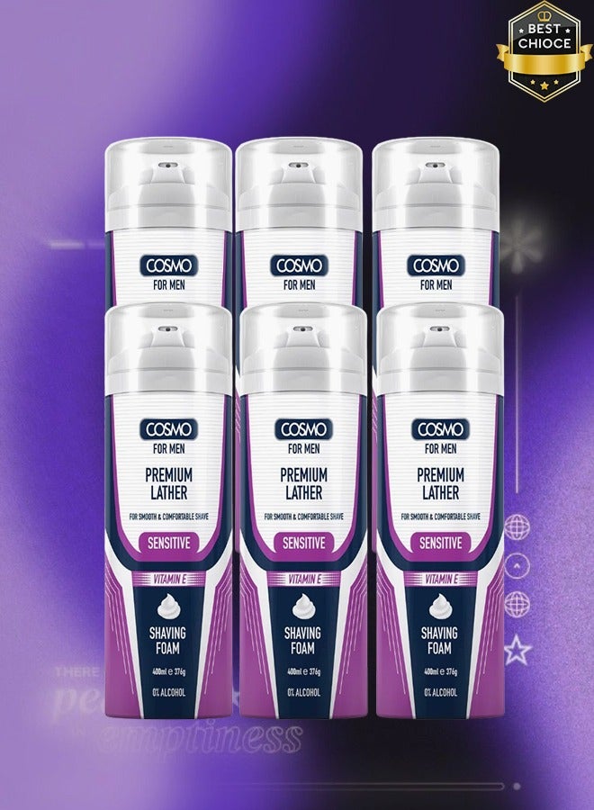 COSMO 6 Pieces Premium Lather For Smooth & Comfortable Shave Vitamin E Shaving Foam 400ml  - Image 1