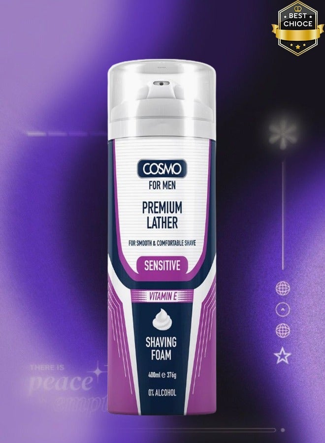 COSMO 6 Pieces Premium Lather For Smooth & Comfortable Shave Vitamin E Shaving Foam 400ml  - Image 2