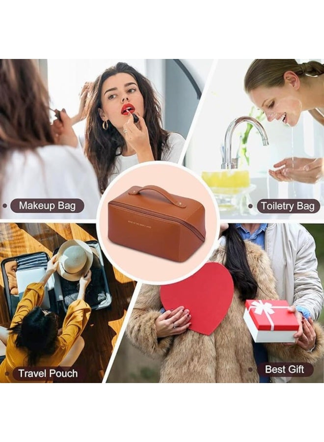 Women's travel cosmetic bag made of high-quality leather with a large capacity, multi-purpose makeup organizer, waterproof, with a handle and divider (Havana) - Image 4