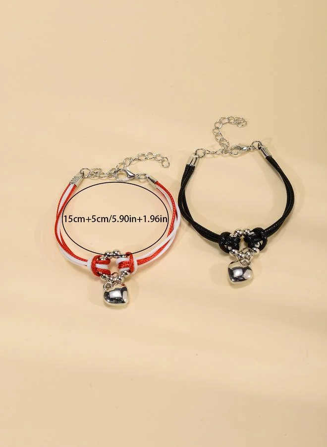 Take Two Pack of 2 - Multi-Color Heart Charm Couple's Bracelets