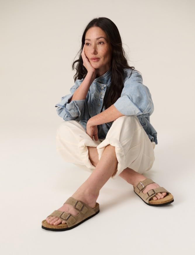 Project Cloud 100% Genuine Leather Flat Sandals For Women 2026 Cork Footbed Womens Sandals with Memory Foam and arch support Vacation Essentials Slides for Women Footwear (Venita, taupsu, 7) - Image 3