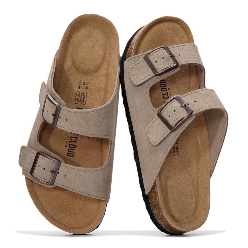 Project Cloud 100% Genuine Leather Flat Sandals For Women 2026 Cork Footbed Womens Sandals with Memory Foam and arch support Vacation Essentials Slides for Women Footwear (Venita, taupsu, 7) - Image 1