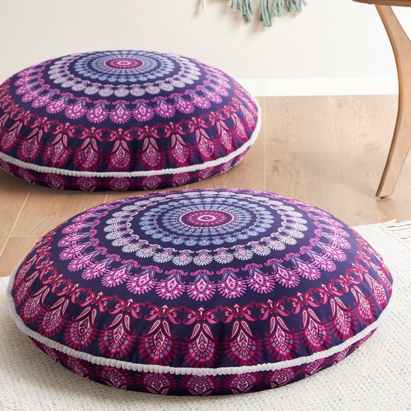 Codi Meditation Floor Pillow Set of 2 Round Large Pillows Seating for Adults Bohemian Mandala Circle Cushion for Outdoor Fireplace Yoga Living Room 32 Inch Memory Foam Added Purple Orchid New