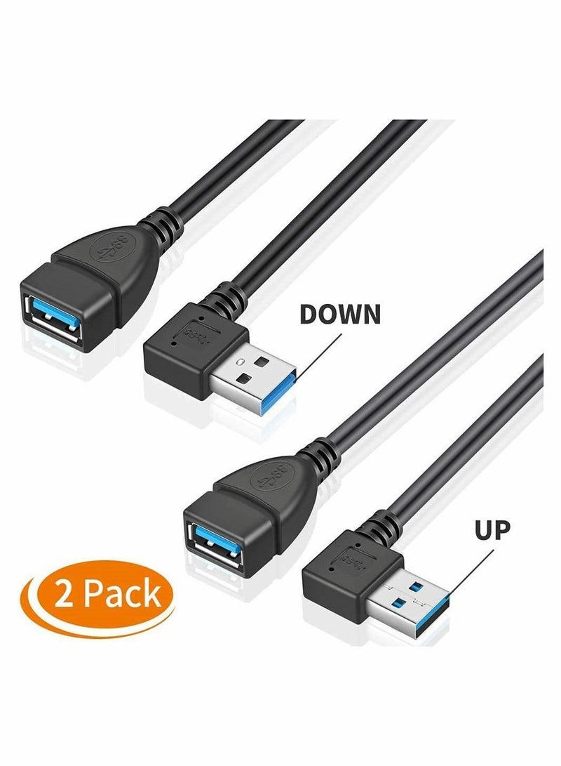 Y&D 2 Pack Data Cable Extension, Super Speed USB 3.0 Angle Male to Female Extension Convertor Adapter Extender Cord Left and Right One Each 7 Inch - Image 2