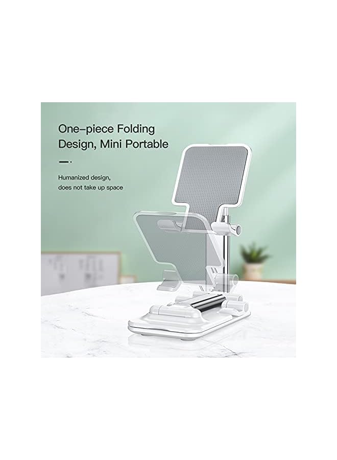 PROMASS Cell Phone Stand, Foldable Portable Phone Stand Phone Holder for Desk, Desktop Tablet Stand Compatible with Smartphone, iPad, and tablets (White) - Image 2