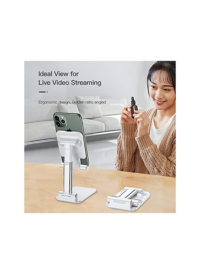 PROMASS Cell Phone Stand, Foldable Portable Phone Stand Phone Holder for Desk, Desktop Tablet Stand Compatible with Smartphone, iPad, and tablets (White) - Image 3