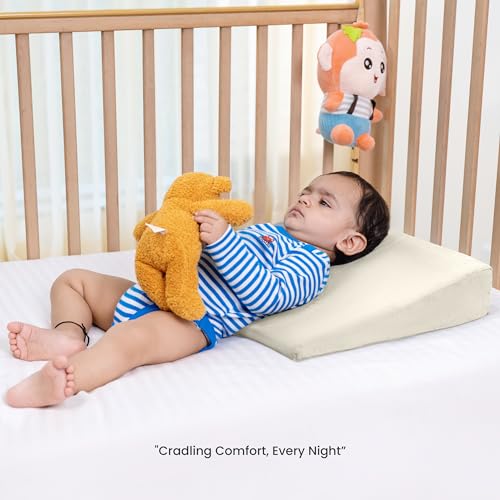 Cherilo Half Size Elevated Wedge Pillow for Baby Crib & Mattress, Helps to Elevate Baby for Acid Reflux, Colic, GERD, Heat Burn & Vomiting | 19" x 13.5" x 3" | - with Removable Velvet Cover - Cream - Image 2