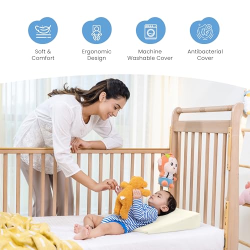 Cherilo Half Size Elevated Wedge Pillow for Baby Crib & Mattress, Helps to Elevate Baby for Acid Reflux, Colic, GERD, Heat Burn & Vomiting | 19" x 13.5" x 3" | - with Removable Velvet Cover - Cream - Image 5