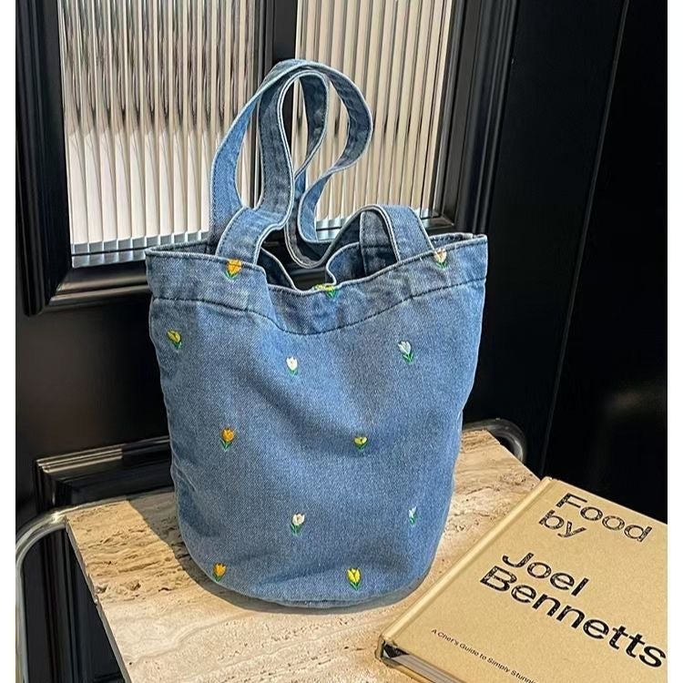 Japanese Denim Print Bucket Bag 2026 New - Image 2
