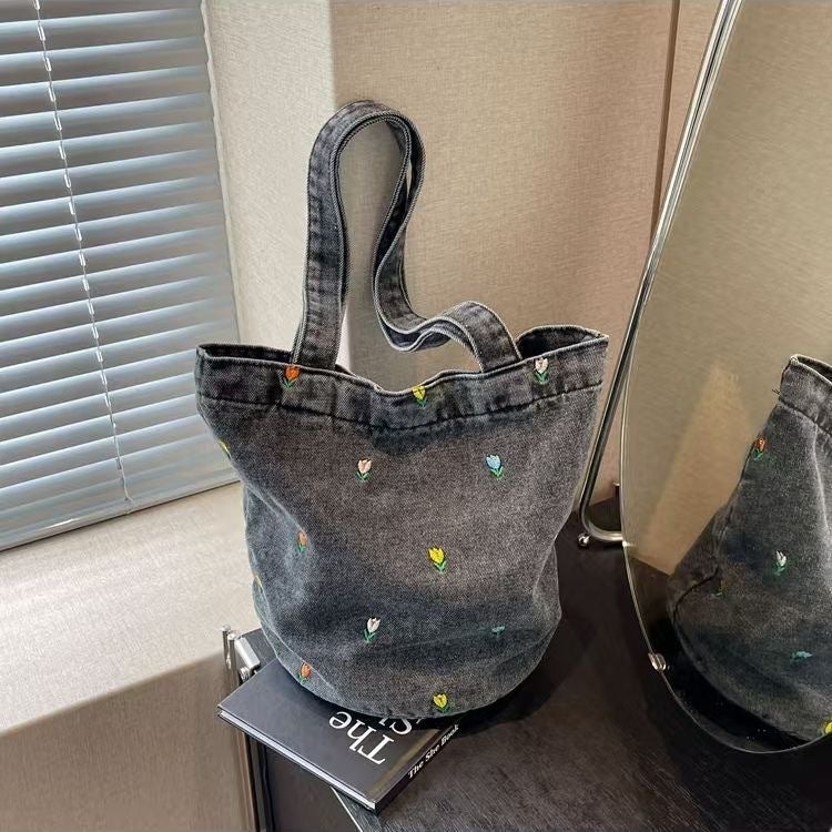 Japanese Denim Print Bucket Bag 2026 New - Image 1