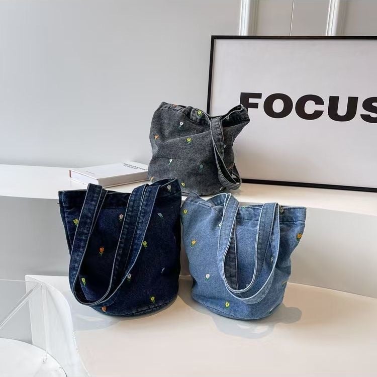 Japanese Denim Print Bucket Bag 2026 New - Image 4