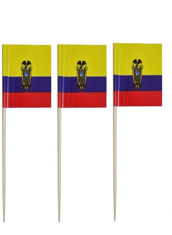 JAVD CYPS 100 Pcs Ecuador Flag Ecuadorian Toothpick Flags, Small Mini Stick Cupcake Toppers Ecuador Flags,Country Picks Party Decoration Celebration Cocktail Food Bar Cake Flags - Image 1