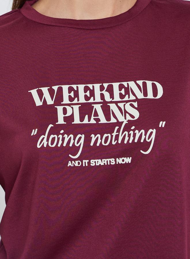 Styli Weekend Plans Slogan T-Shirt and Ruffle Hem Pyjama Set - Image 3