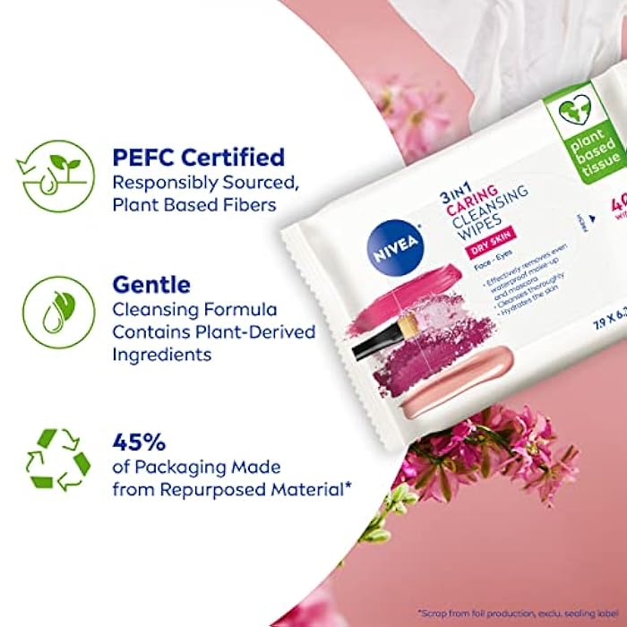 NIVEA 3in1 Caring Cleansing Wipes for Face and Eyes, Effective as a Waterproof Makeup Remover, Gentle Facial Cleanser for Dry and Sensitive Skin, 40 Ct - Image 4