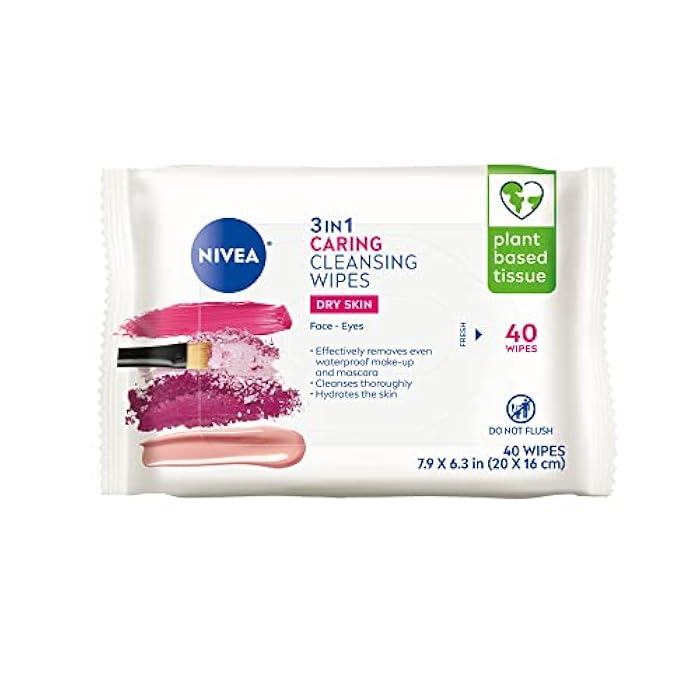 NIVEA 3in1 Caring Cleansing Wipes for Face and Eyes, Effective as a Waterproof Makeup Remover, Gentle Facial Cleanser for Dry and Sensitive Skin, 40 Ct - Image 1