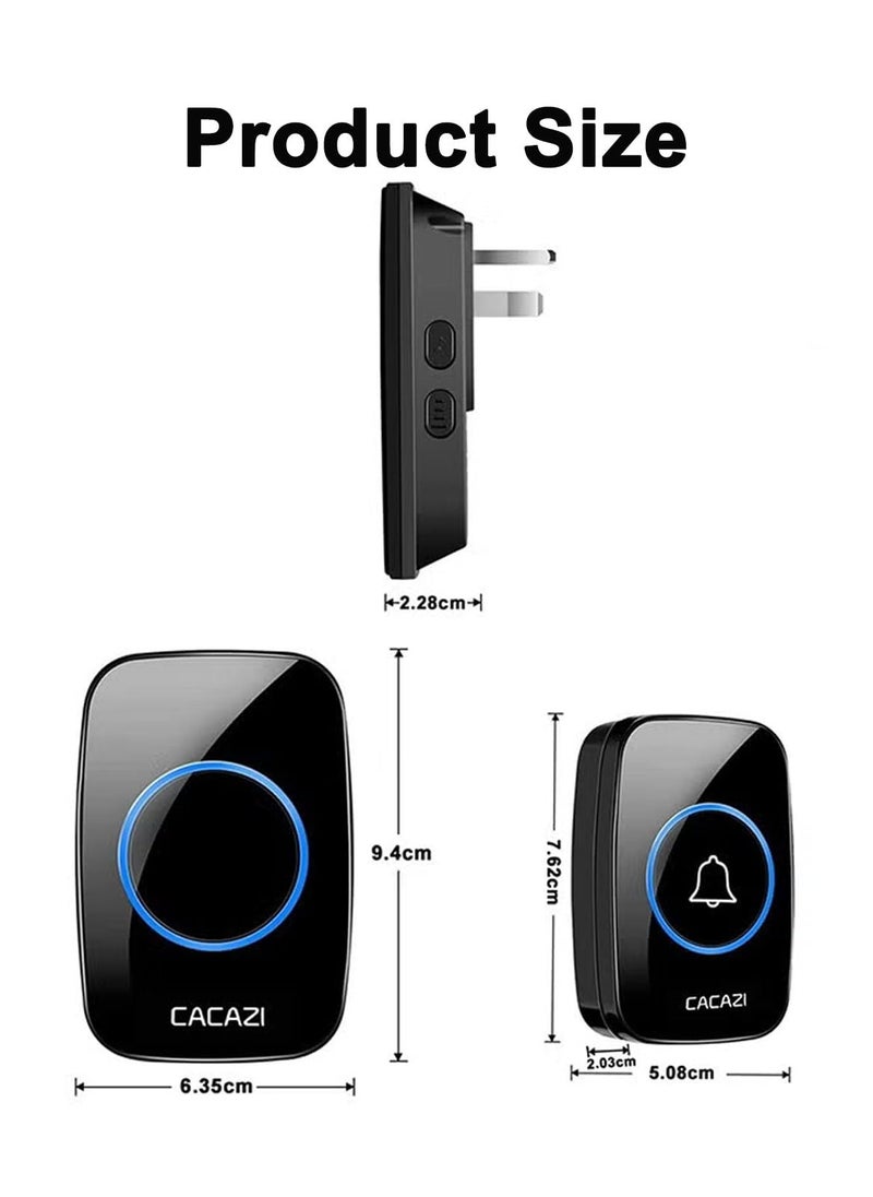 CACAZI Waterproof Wireless Doorbell with LED Flash, Over 1000 Feet Range, 60 Sounds and 5 Levels of Volume, Cordless Doorbell for Home, Office, Apartment, Hotel, Warehouse and Anti-Theft Black - Image 2