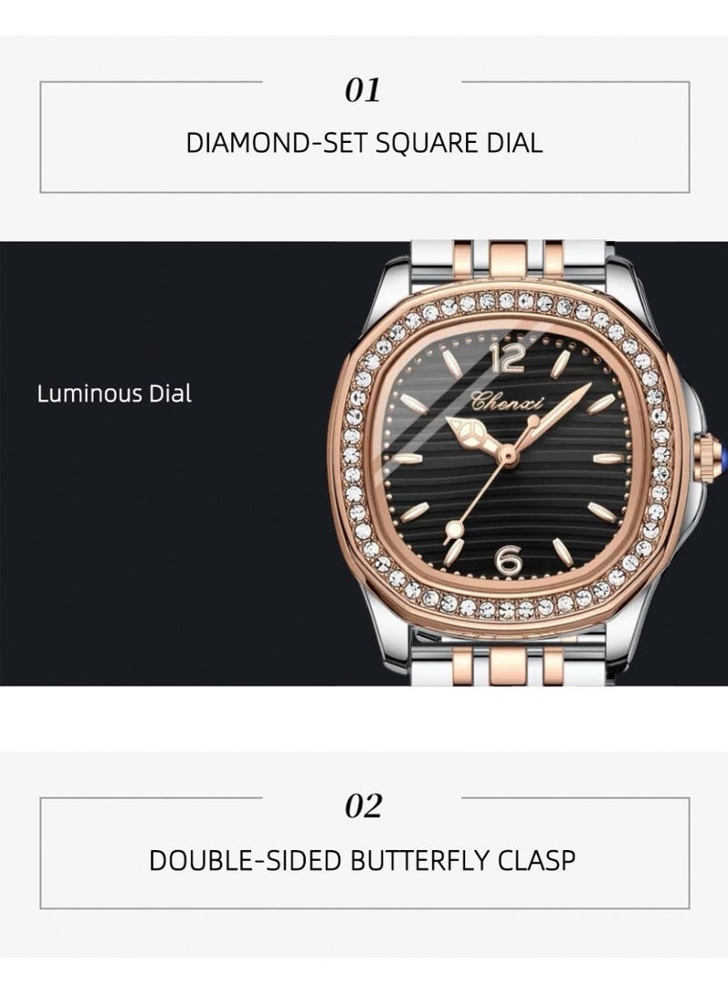 Chenxi Women’s Quartz Wrist Watch with Luxury Diamond-Studded Design, Water Resistant, Scratch-Resistant Glass, Stainless Steel Strap with Elegant Box - Image 5