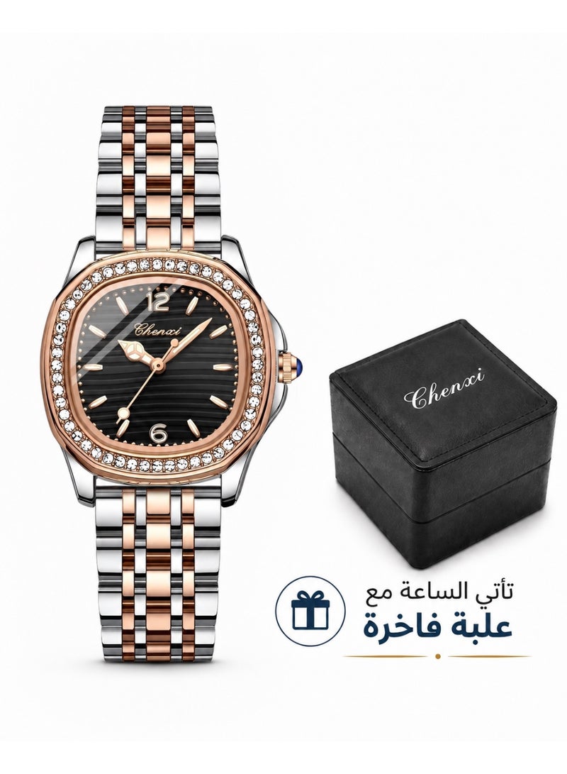 Chenxi Women’s Quartz Wrist Watch with Luxury Diamond-Studded Design, Water Resistant, Scratch-Resistant Glass, Stainless Steel Strap with Elegant Box - Image 1
