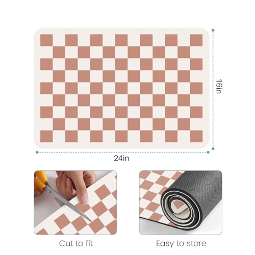 Clinuse Coffee Mats 24x16 Checkered Dish Drying Mat for Kitchen Counter Quick Dry Mat Diatomite Absorbent Aesthetic Large Drying Mats for Coffee Bar Beige White - Image 3