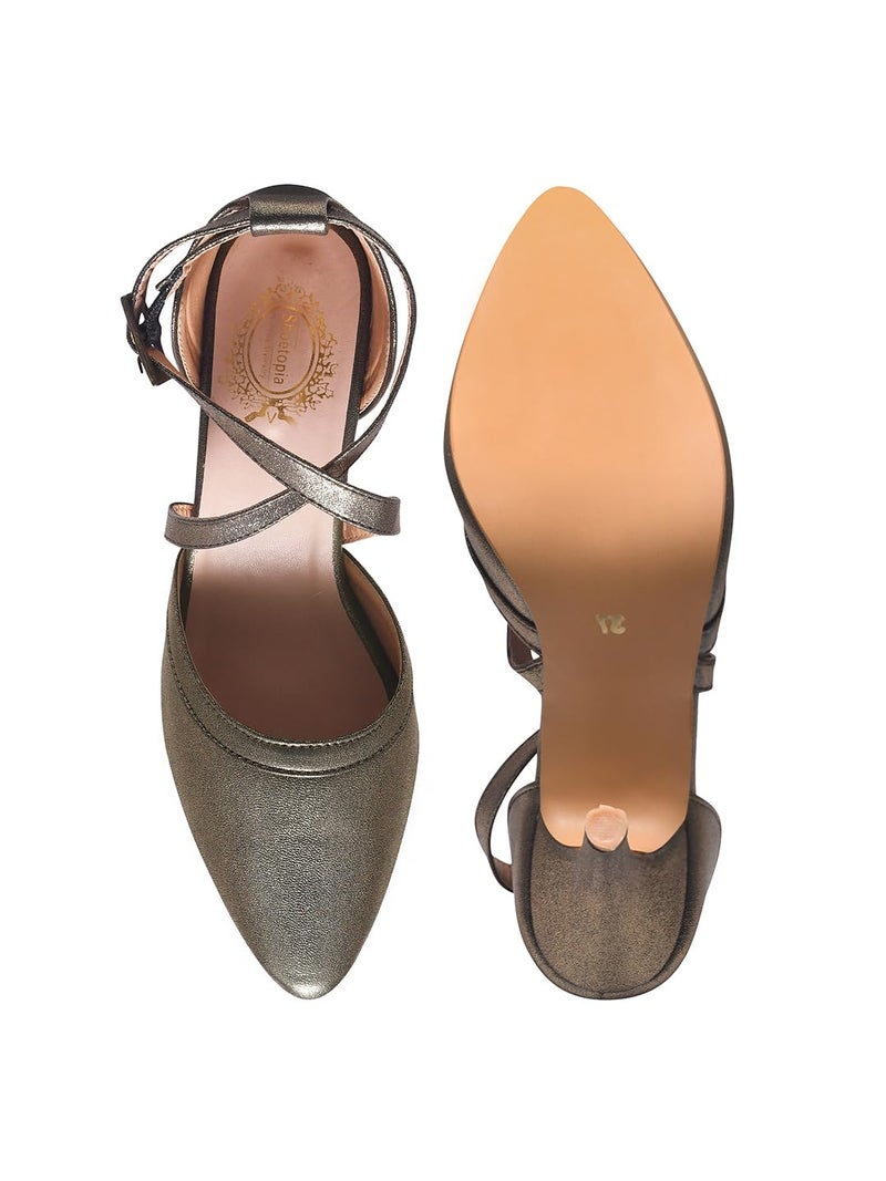 Shoetopia Women's Antique Leather Heels Cross Strap Closed Toe Pumps with Buckle || Stylish High Heel Perfect for Office, Weddings, Cocktail Parties & Formal Events EU39 - Image 5