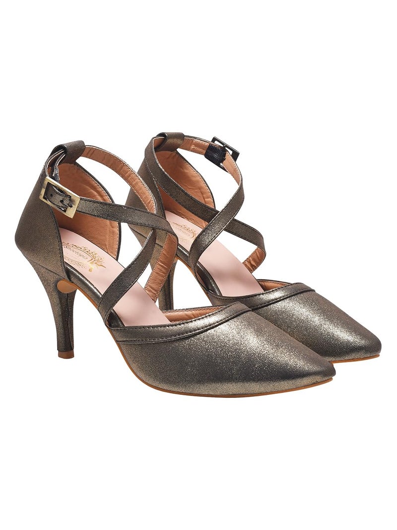 Shoetopia Women's Antique Leather Heels Cross Strap Closed Toe Pumps with Buckle || Stylish High Heel Perfect for Office, Weddings, Cocktail Parties & Formal Events EU39 - Image 1