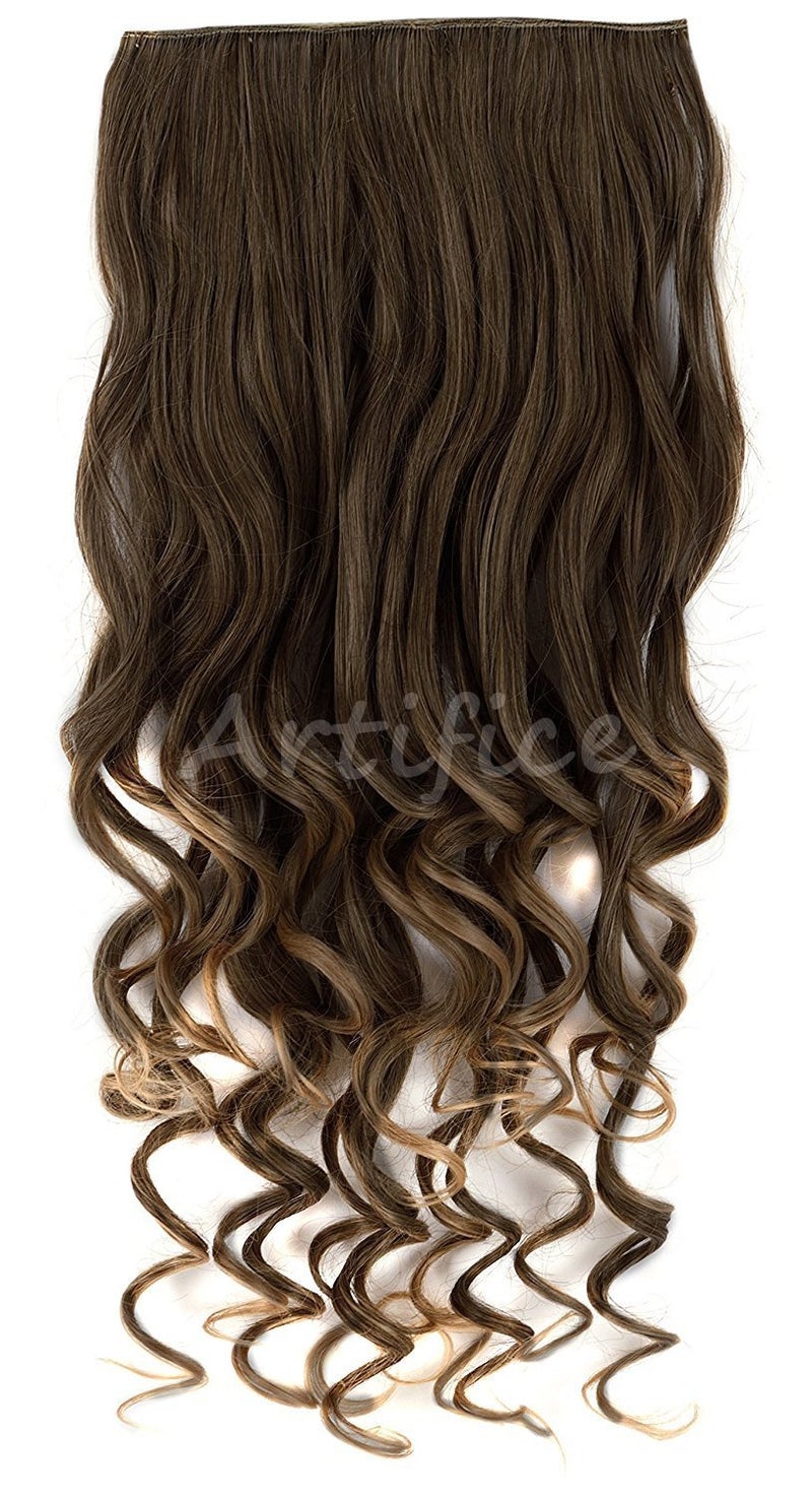 Artifice 5 Clips 26inch CurlyWavy Hair Extension for Hair StylingBiscuit Dark Brown Ombre Balayage - Image 1