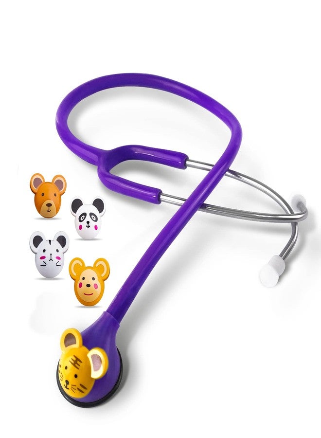 SCIAN Real Working Stethoscope - 5 Interchangeable Cartoon Heads, Professional Quality for Doctors, Nurses, Clinicians and Home Use with Multiple Colors(Purple) - Image 1