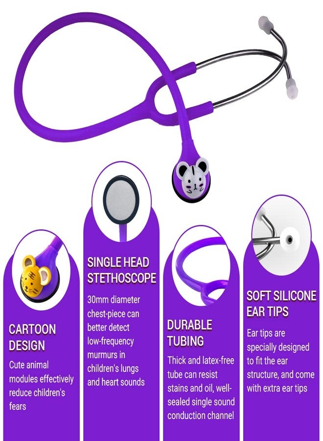 SCIAN Real Working Stethoscope - 5 Interchangeable Cartoon Heads, Professional Quality for Doctors, Nurses, Clinicians and Home Use with Multiple Colors(Purple) - Image 3