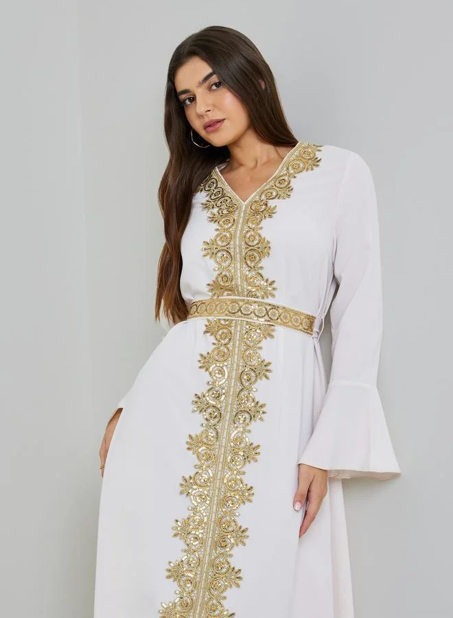 تايك تو White Gold Embroidery A-Line Maxi Kaftan