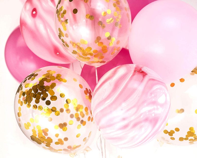 Crackles Rubber Pink Marble Balloons Set With Confetti Balloons For Birthday, Anniversary, Weddings, Engagement, House Warming Decoration|Party Balloons (Marble Balloons-Pink Pack Of 12) - Image 2