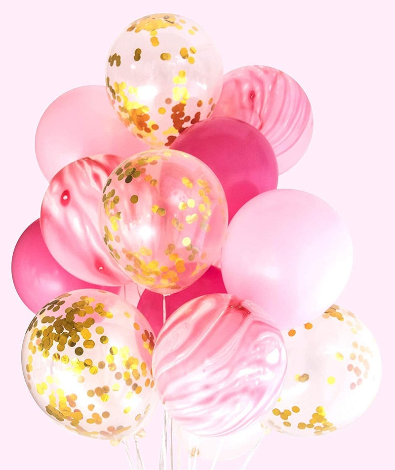 Crackles Rubber Pink Marble Balloons Set With Confetti Balloons For Birthday, Anniversary, Weddings, Engagement, House Warming Decoration|Party Balloons (Marble Balloons-Pink Pack Of 12) - Image 3