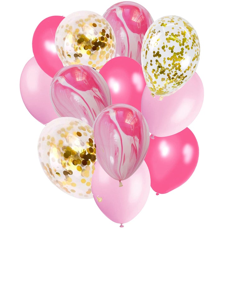 Crackles Rubber Pink Marble Balloons Set With Confetti Balloons For Birthday, Anniversary, Weddings, Engagement, House Warming Decoration|Party Balloons (Marble Balloons-Pink Pack Of 12) - Image 1