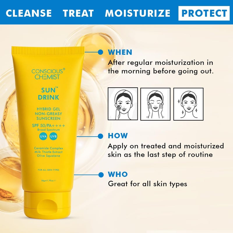 Conscious Chemist Dewy Ceramide Sunscreen SPF 50 PA For Oily Skin UVAUVB Blue Light Protection FragranceFree For Men Women All Skin Type Sun Drink 50g - Image 4