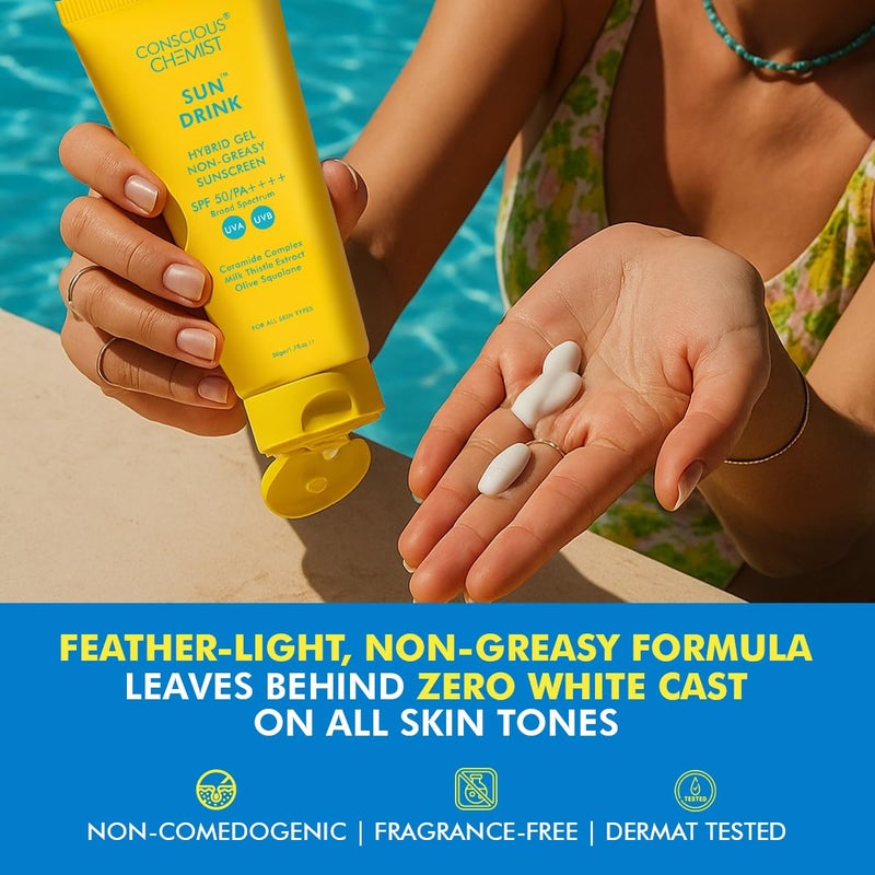 Conscious Chemist Dewy Ceramide Sunscreen SPF 50 PA For Oily Skin UVAUVB Blue Light Protection FragranceFree For Men Women All Skin Type Sun Drink 50g - Image 5