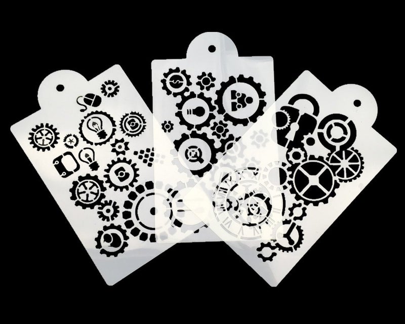 Hyamass 3pcs Gear Pattern Rectangle Shape Hollow Out Painting Stencils Drawing Templates with Handle - Image 3