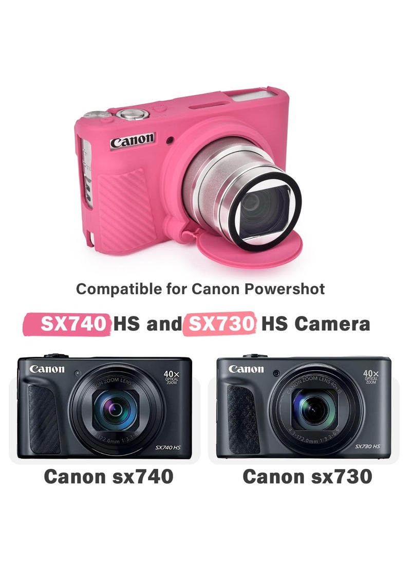 كانون PowerShot SX740 SX730 HS كاميرا سيليكون حالة لينة وخفيفة الوزن مع غطاء العدسة القابلة للإزالة ، تنطبق على sx740 / SX730 HS الملحقات ( روز الأحمر ) - Image 2