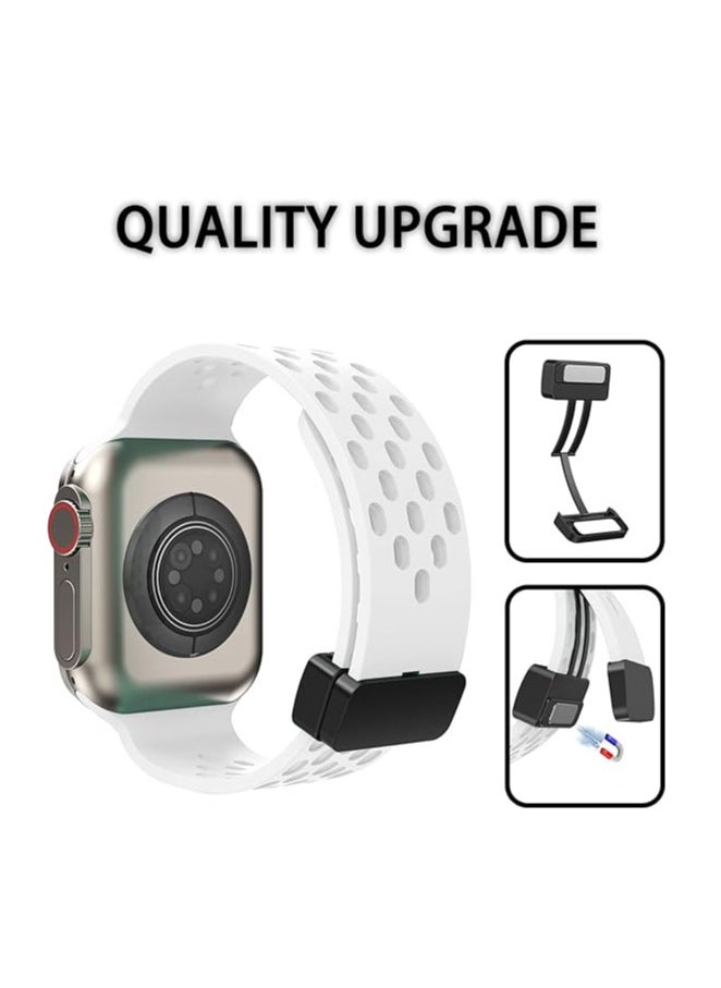 ten.tech - TenTech Breathable Silicone Sports Watch Band with Magnetic Clasp for Apple Watch Ultra/Ultra 2, Size 49mm 45mm 44mm 42, Soft Band for iWatch Series 9/8/7/6/5/4/3/2 /1/SE – white - Image 1