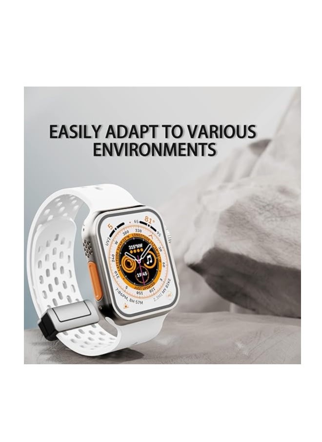 ten.tech - TenTech Breathable Silicone Sports Watch Band with Magnetic Clasp for Apple Watch Ultra/Ultra 2, Size 49mm 45mm 44mm 42, Soft Band for iWatch Series 9/8/7/6/5/4/3/2 /1/SE – white - Image 1